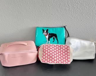 Set Of 4 New Cosmetic Bags Mixed Materials Pink Blue White Dog Print
