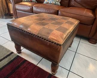 Patchwork Leather Chessboard Ottoman