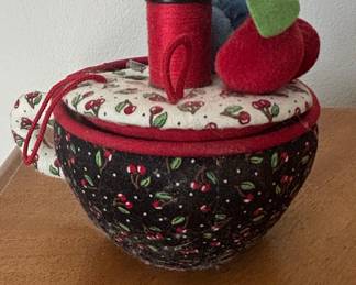 Vintage Mary Engelbreit Cherry Print Sewing Basket