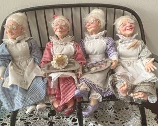 Set of Four Jacqueline Kent Collection "Recipes for Life" Dolls on Bench