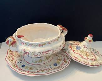 Vintage Italian Faience Soup Tureen with Underplate