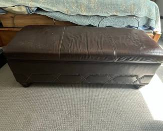Dark Brown Faux Leather Storage Ottoman Bench with Nailhead Trim