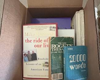 Collection of Books including Mike Leonard's "The Ride of Our Lives" and "The New Roget's Thesaurus in Dictionary Form"