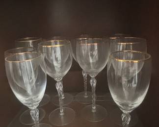 Set of 8 Lenox Monroe Gold Rimmed Wine Glasses with Twisted Stems