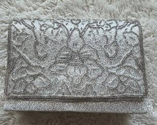 Vintage Beaded Clutch Evening Bag with Floral Pattern