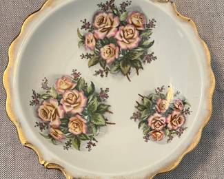 Vintage Tilso Japan Hand-Painted Porcelain Trinket Dish with Roses and Gold Rim