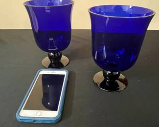 Cobalt Blue Flared Goblets with Dark Stem
