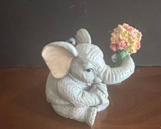 Roman Inc. Elephant Figurine with Flowers and Bird