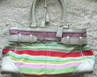 Coach Hampton Multicolor Stripe Satchel Tote Bag