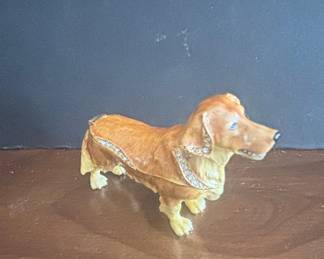 Enamel and Crystal Dachshund Trinket Box Figurine
