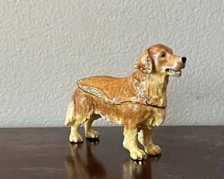 Enamel and Crystal Golden Retriever Trinket Box