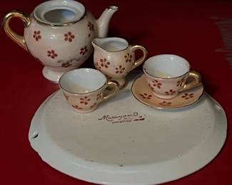 Maruyama "Made in Occupied Japan" Miniature Tea Set with Red Flowers and Gold Trim