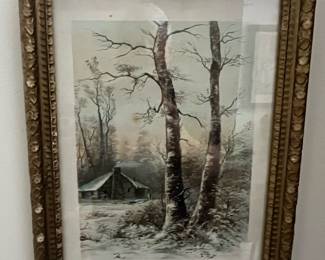 Winter Cabin Landscape Framed Print