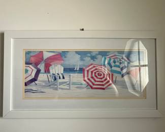 Beach Scene with Umbrellas and Chairs, Print by Paul Brent