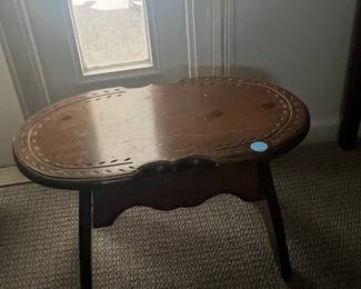 Vintage Carved Wood Scalloped Edge Occasional Table