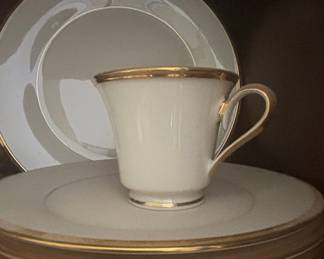 Lenox Eternal Gold Trimmed Porcelain Teacup and Saucer Set