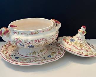 Vintage Italian Faience Soup Tureen with Underplate