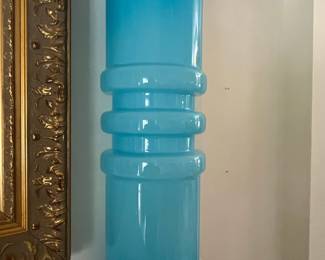 Ryds Glasbruk Blue Cased Glass Hooped Vase