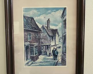 Watercolor of "The Slooper" European Street Scene with Figures
