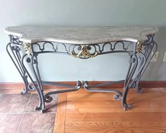 Wrought Iron Display Table with Marble Veneer Top
