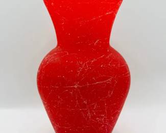 7” Indiana Glass Crimson Seascapes Crackle Vase