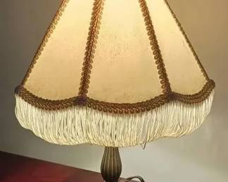 Ornate Vintage Lamp with Fringe Shade