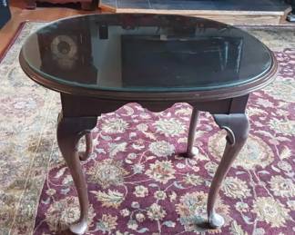 Ethan Allen Wooden Accent Table With Glass Panel