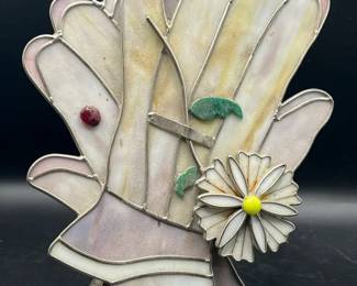 Stained Slag Glass Bedside Nightlight — Gloved Hands
