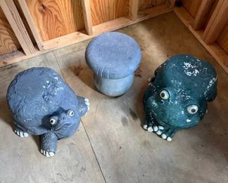 Ceramic Turtle, Toad And Toadstool Garden Ornament