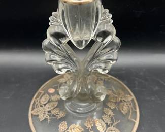New Martinsville Glass Candlestick “Janice" Silver Overlay — Green Ultraviolet Glow