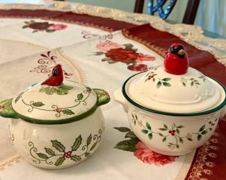 (2) Cardinal Covered Jars