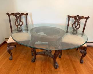 Amazing Hooker Furniture Seven Seas Lion Paw Table with Glass Top & (2) Chairs