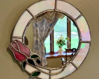Iridescent Floral Stained Glass Mirror
