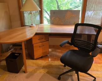 Modern wood office desk and file cabinet with chair