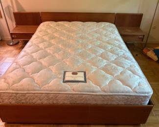 Queen teak bed frame with mattress