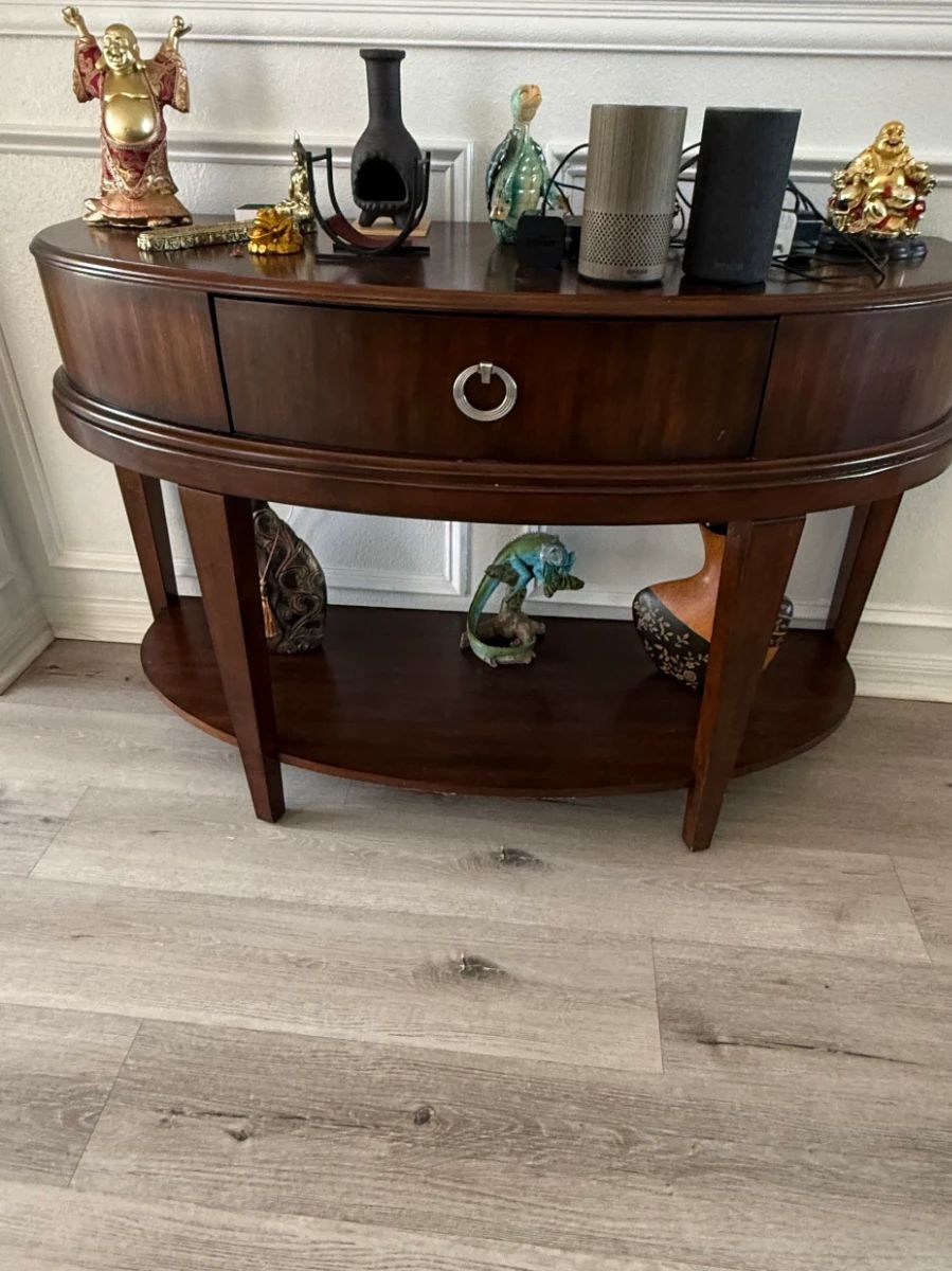 Mahogany Demilune Console Table with Drawer