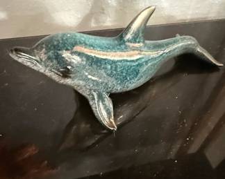 Glazed Ceramic Dolphin Figurine