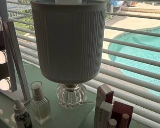 Vintage Cut Lead Crystal Lamp with Pleated Shade