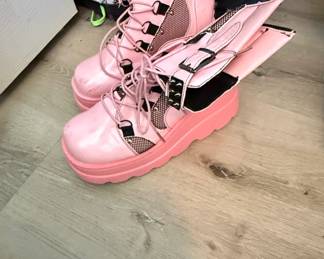 Demonia Shaker Pink Platform Boots with Wings