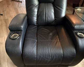 Black Leather Home Theater Recliner with Cup Holders and Lights