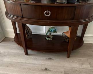 Mahogany Demilune Console Table with Drawer