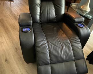 Black Faux Leather Power Recliner with LED Cup Holders