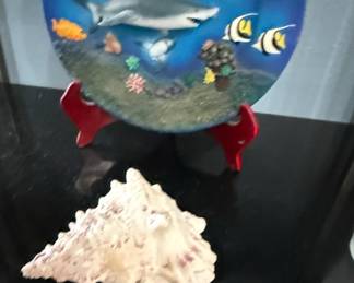 Decorative Marine Scene Plate with Seashell and Stand