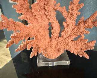 Pink Coral Branch Sculpture on Lucite Base