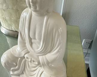 White Ceramic Meditating Buddha Statue with Crackle Glaze