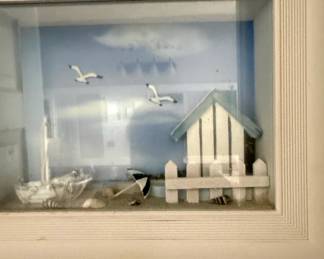 Nautical Beach Scene Shadow Box with Sailboat and Beach Hut