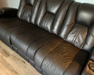 Black Leather Power Reclining Sofa with Cup Holders and LED Lights