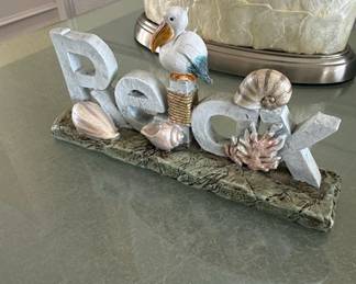 Beach Themed RELAX Decorative Sign with Pelican and Shells