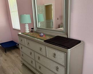 Silver Finish Drawer Dresser with Mirror Sofia Vergara Collection
