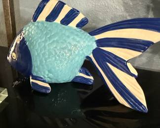 Twos Company Blue Fish Wall Hanging Ceramic Coastal